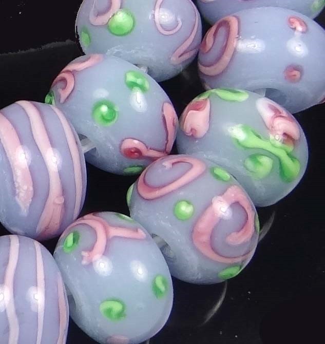 12 Lampwork Handmade “Violet” Rose Rondelle Beads 12x9mm