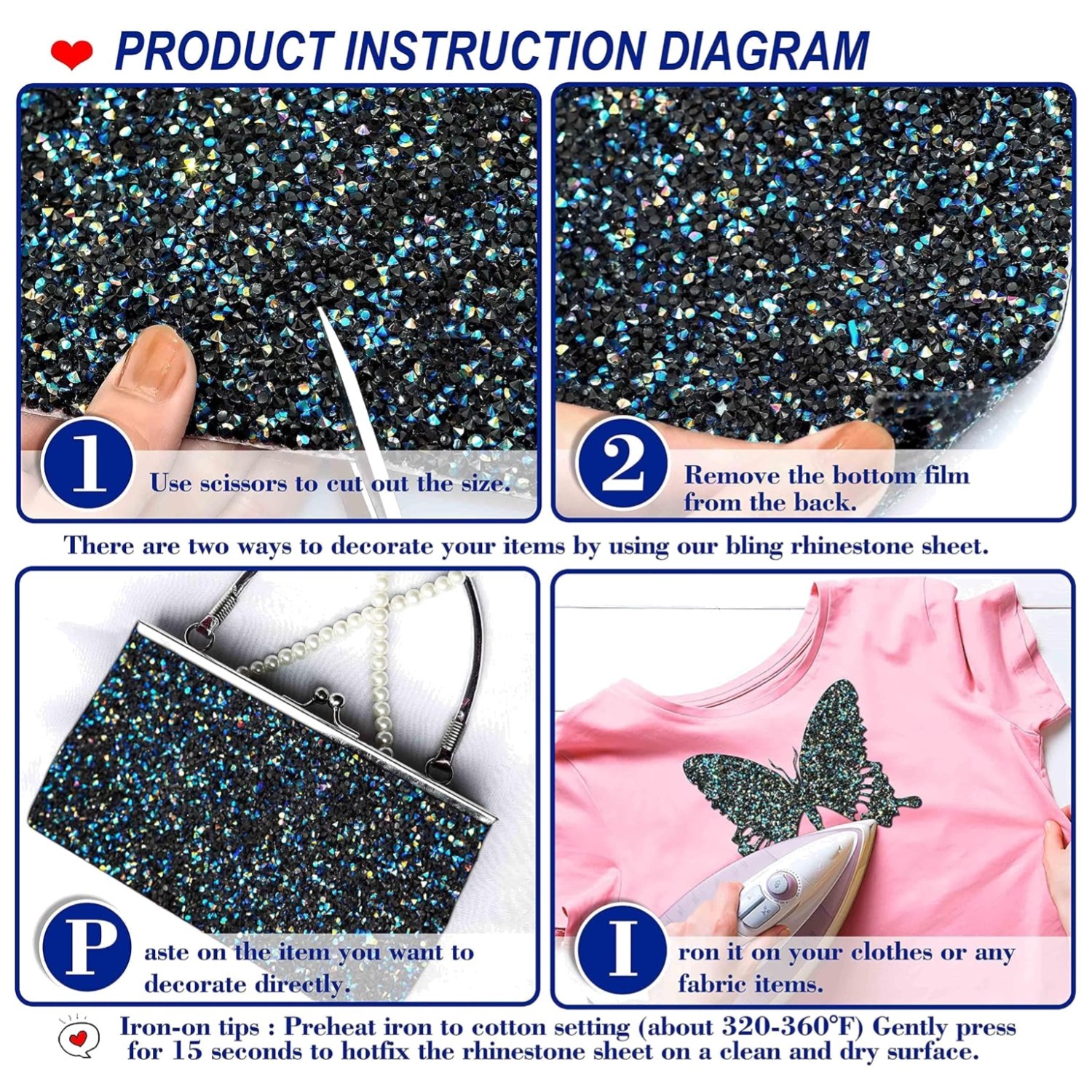 Sparkling Black AB Rhinestone Sticker Sheet
