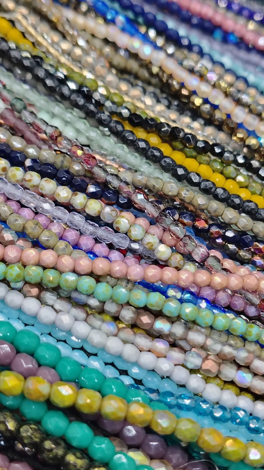 Czech Glass Facet (2mm & 4mm) Fire Polished Bead Strands Lot (23) ALMOST 2 LBS
