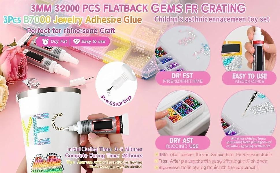 Jelly Rhinestones Bedazzling Kit Multicolor 3mm Flatback Resin Bedazzler Gems US