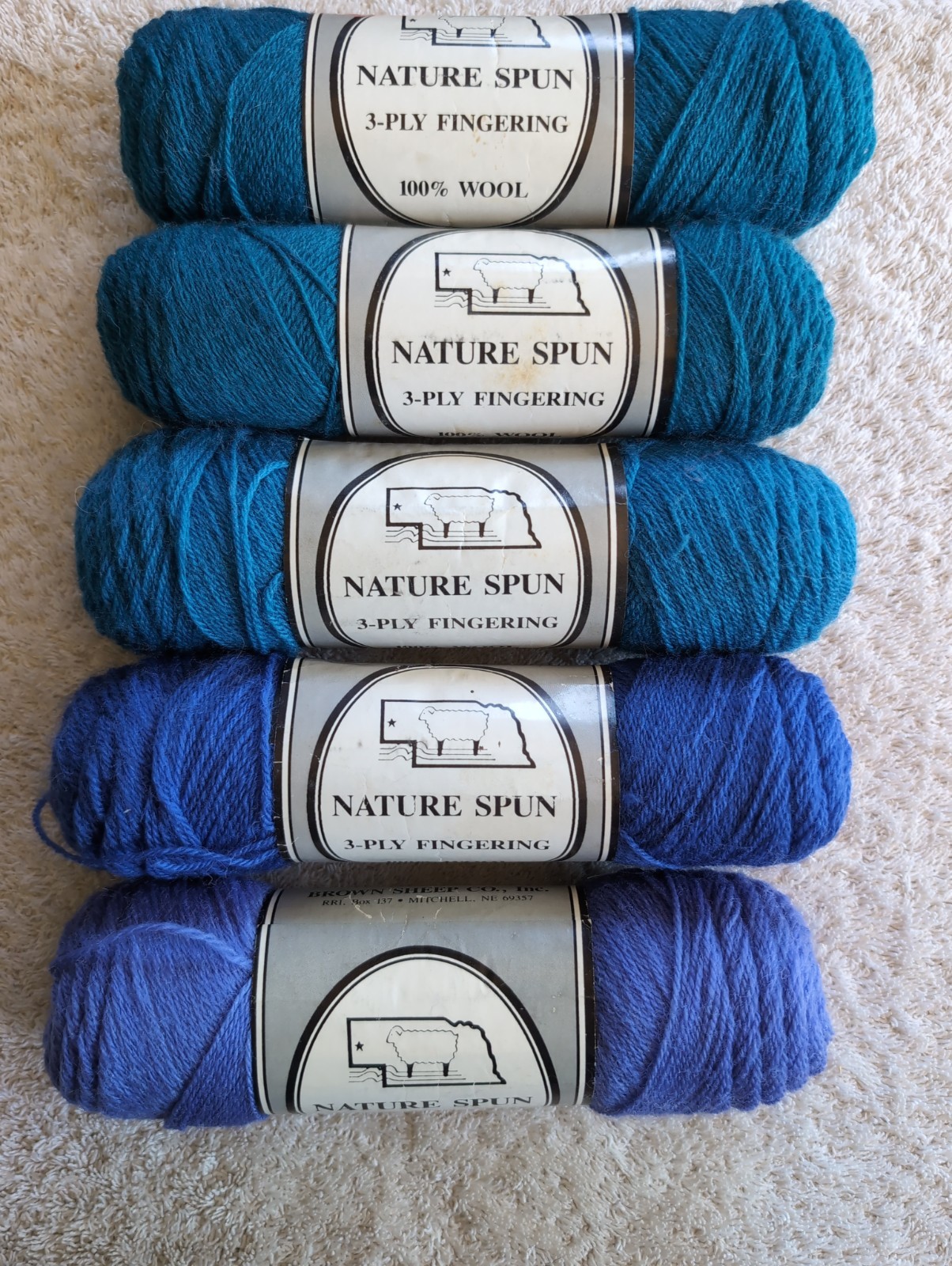 Brown Sheep Nature Spun 3-Ply Fingering Yarn. Mixed Lot of 5. Blues. As Picture