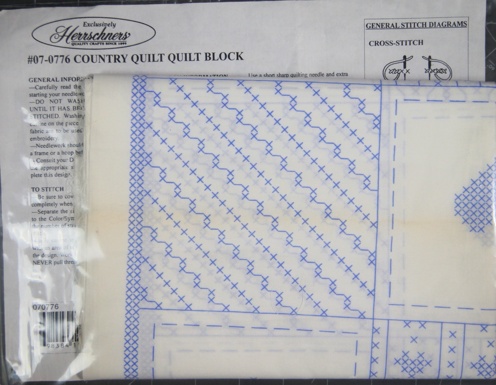 Herrschners® COUNTRY QUILT Stamped Cross-Stitch 6 Blocks 18″ X 18″ NO Floss
