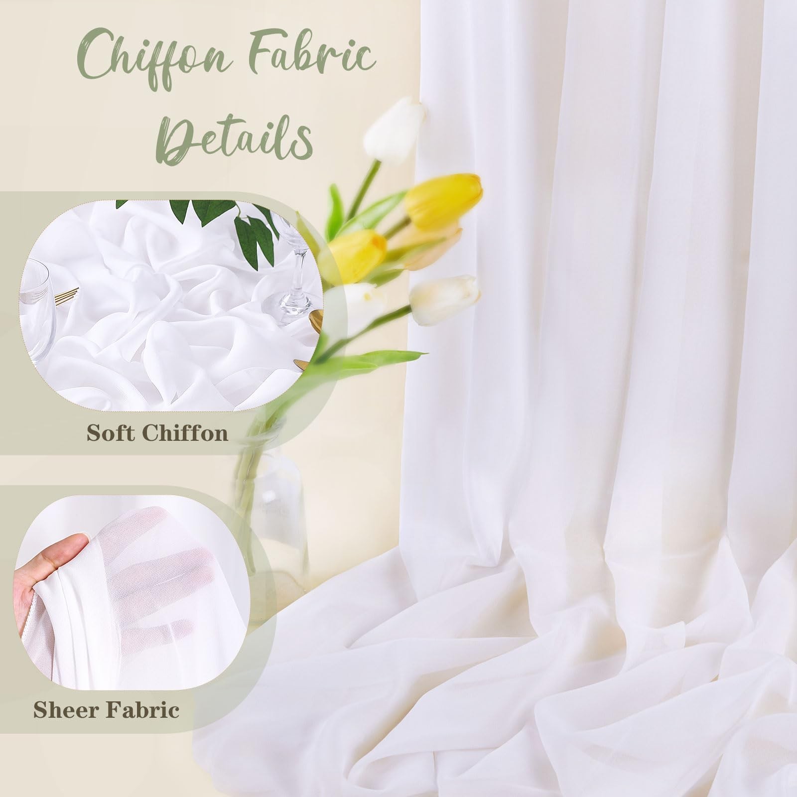 5 Yards White Chiffon Sheer Fabric 58 Inch Wedding Draping Skirt Backdrop