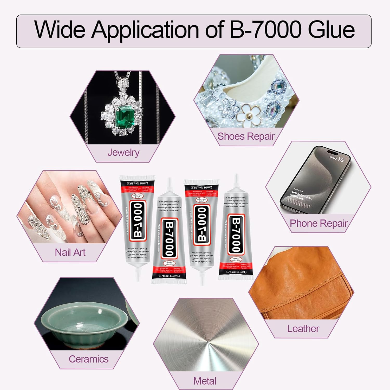 B7000 Clear Glue with Precision Tip – 4 Pack, 110Ml Each – Super Glue for Rhines