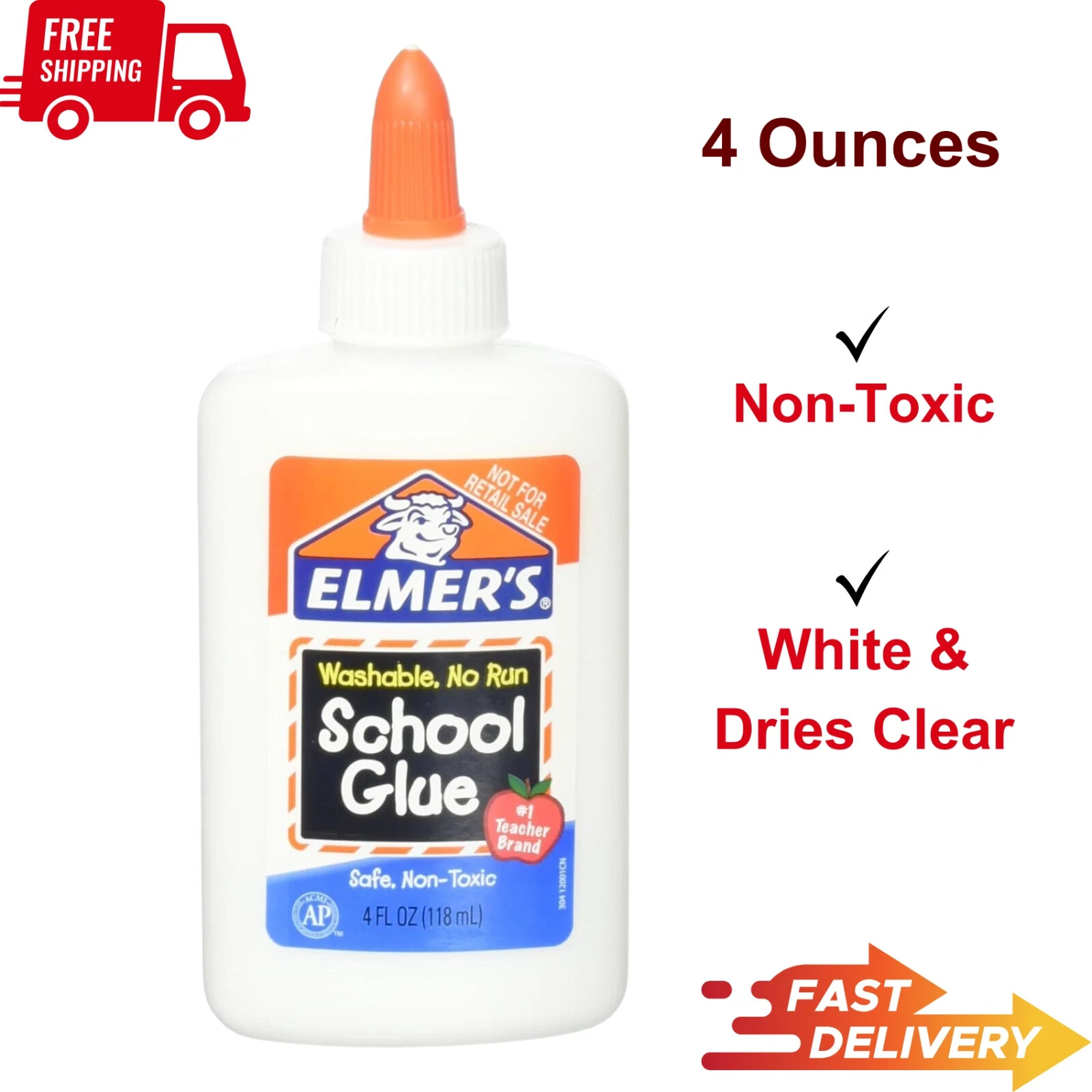 Elmer’s Liquid School Glue, Washable, 4oz. 1 Count 2,3,4,5,6,8,10,12 PACK Choose