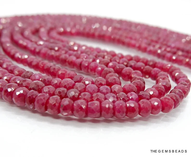 Natural Faceted Ruby Beads, Pigeon Blood Red 4-5mm Beads, 23 Pcs of Beads.