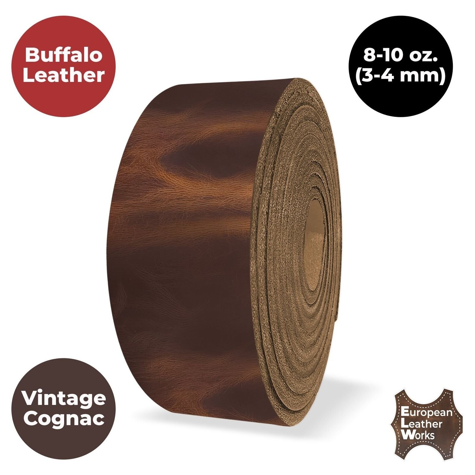 European Leather Works – Buffalo Belt Blanks 8-10 oz (3-4mm) 40-60″ Leather
