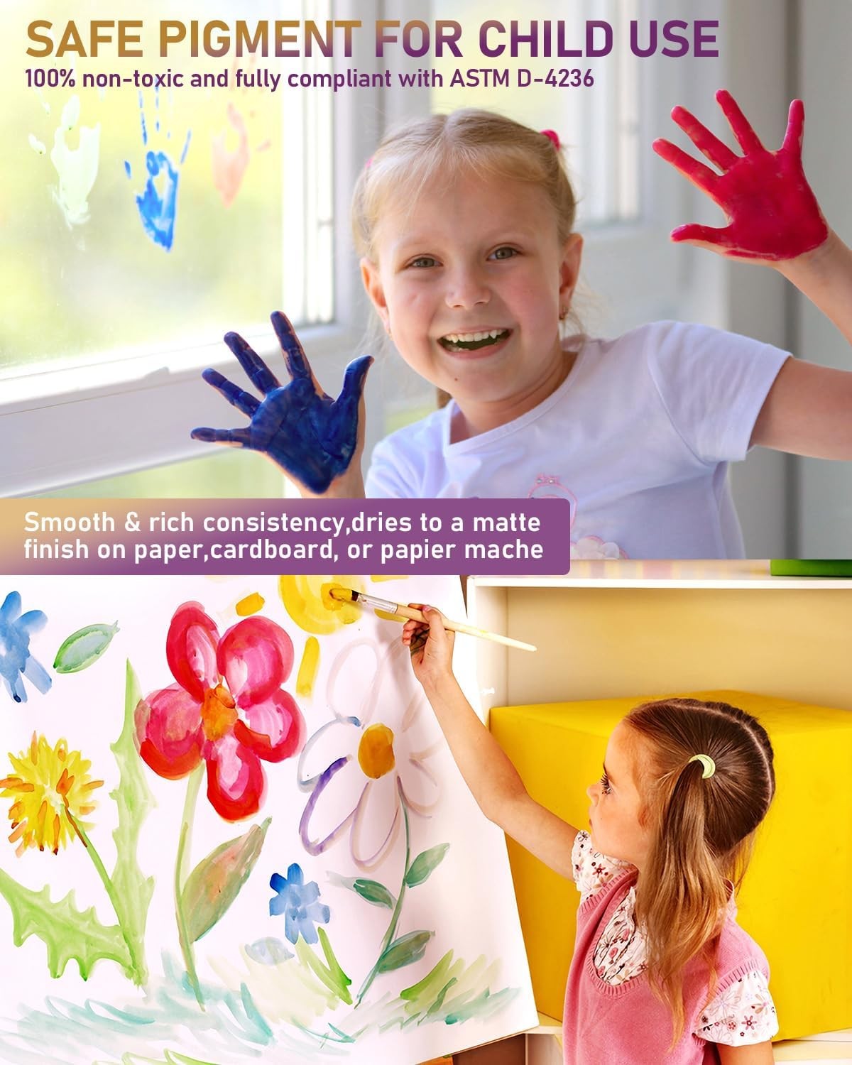 18 Colors Large Washable Paint Set for Kid 8.4oz,250 ml, Acrylic Bulk
