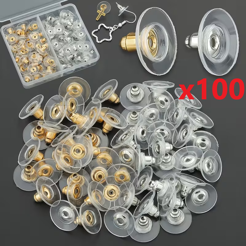 100 Pcs Metal Earring Clutch Jewelry Making Tools Back Stopper Backs with Pad