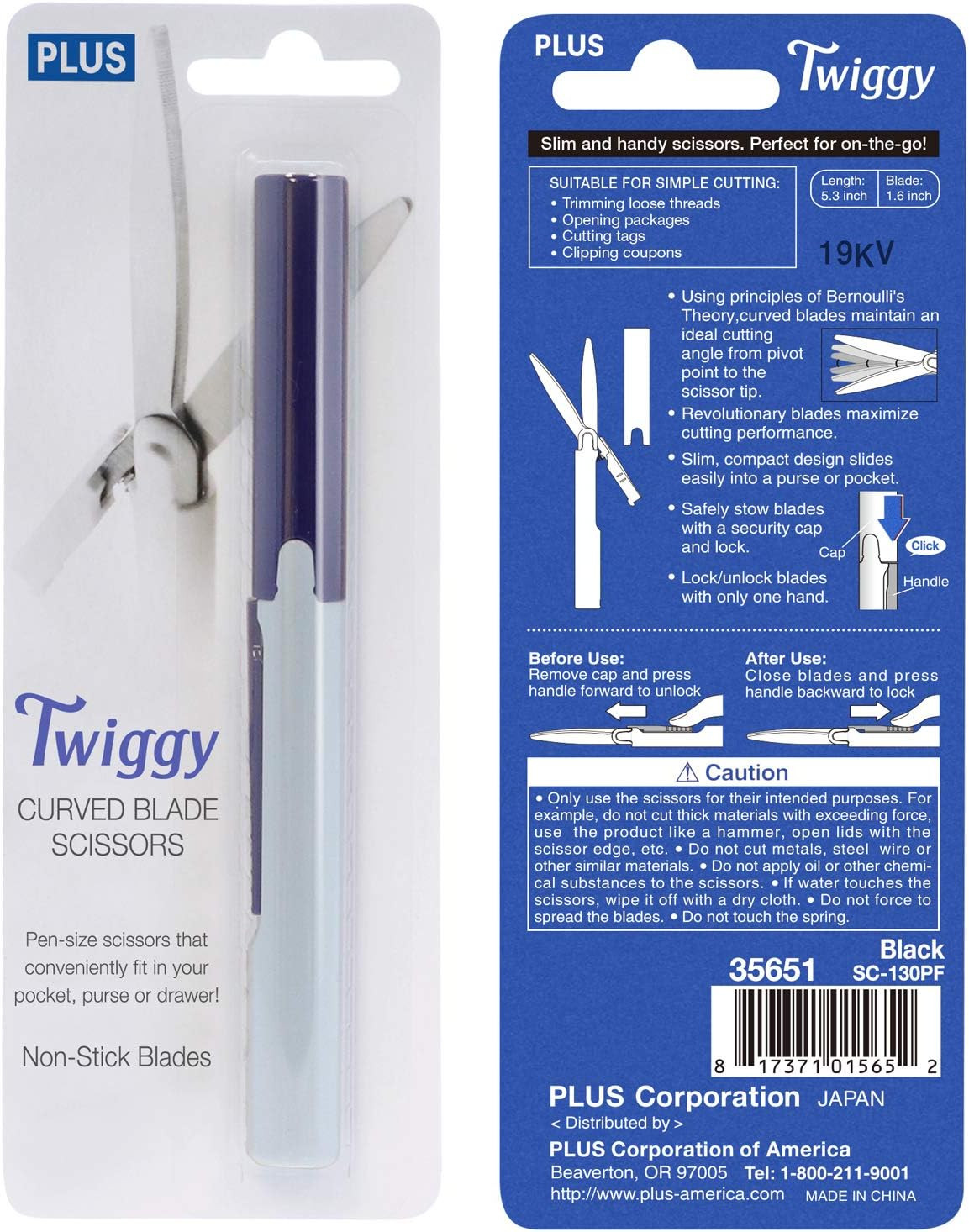 Pen Style Non-Stick Compact TSA Twiggy Scissors with Cover, Blue
