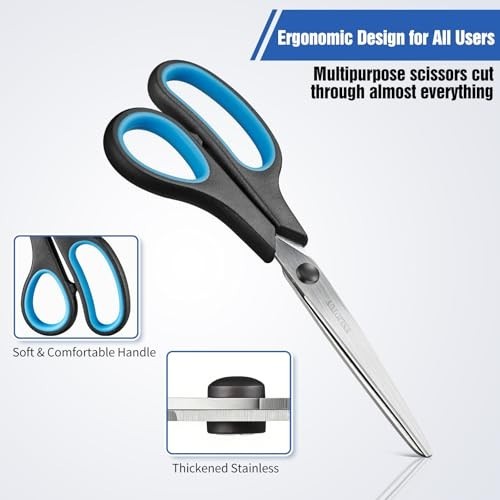 3-Pack Heavy Duty Scissors with Ultra Sharp Blades and Comfort Grip Home 8″
