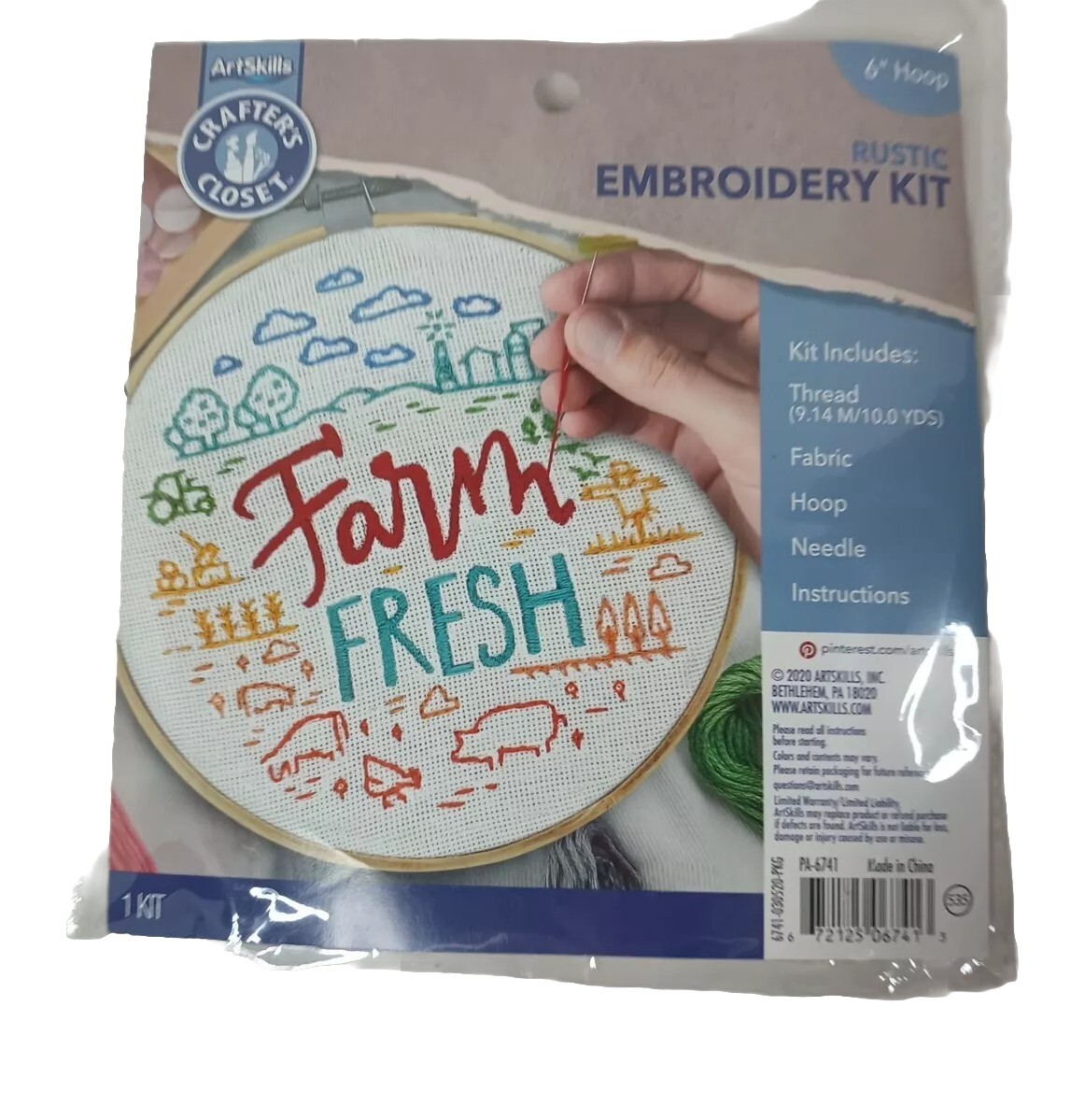 Farm Fresh “Art Skills RUSTIC Embroidery Kit 6” Hoop Included New