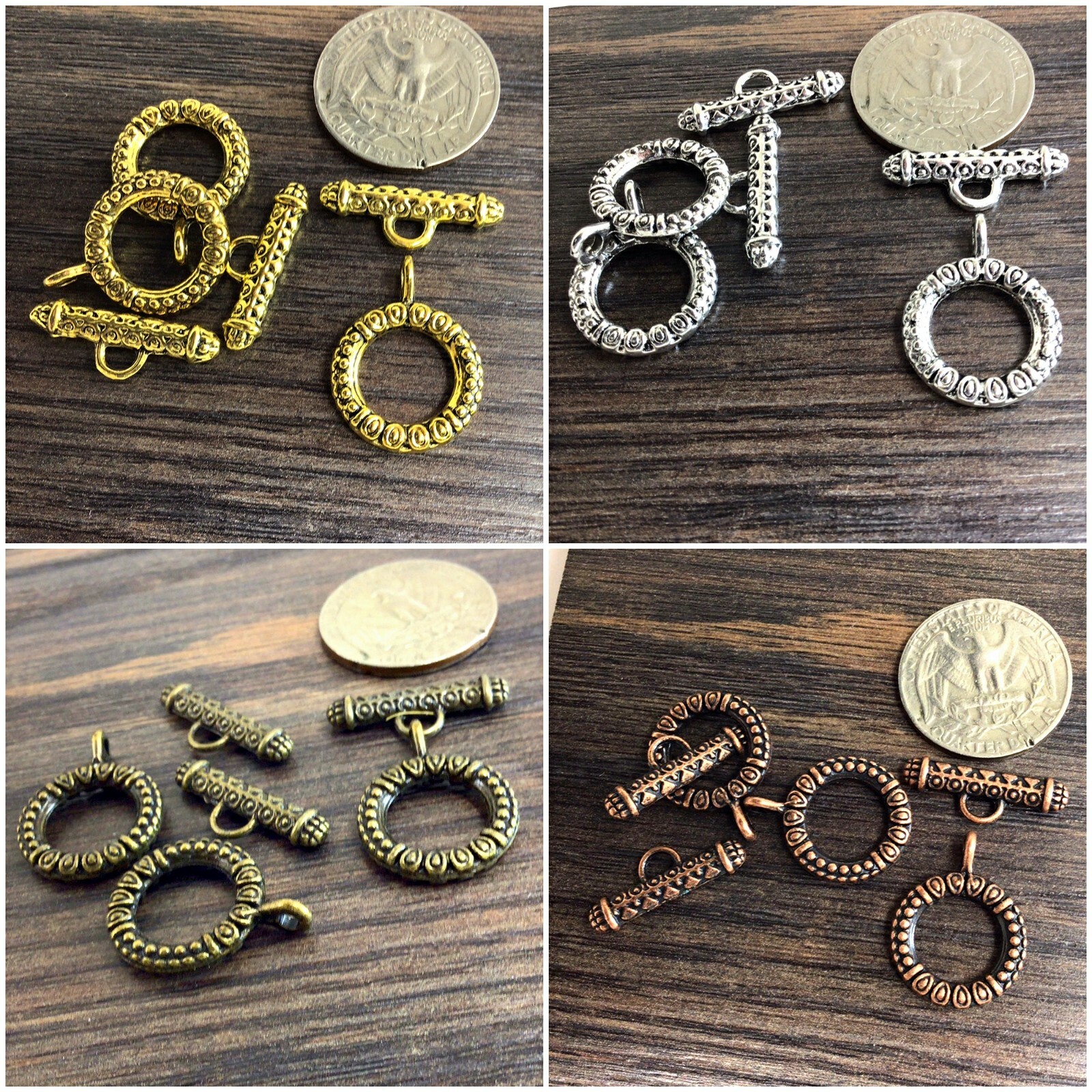 Vintage Toggle Clasp Gold Silver Copper Brass Jewelry Findings Supplies 3 set