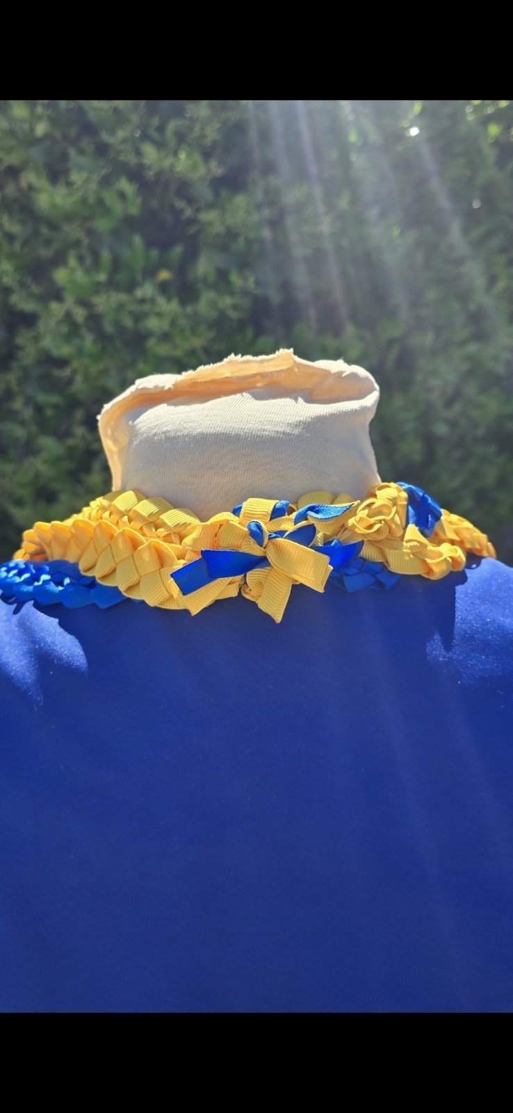 Royal Blue & Yellow Gold Graduation Lei Triple Ribbon Single Leis Lei Ready2Ship