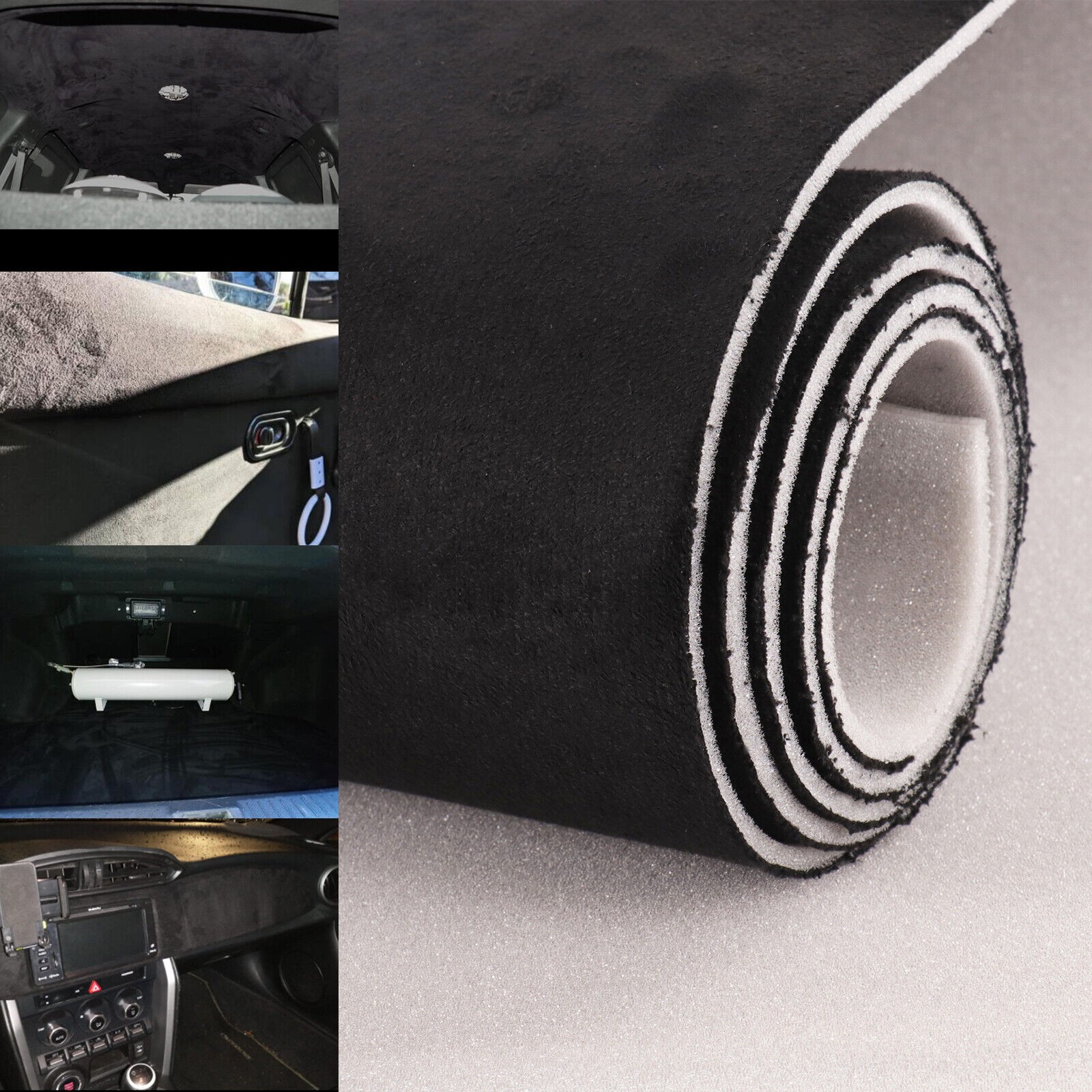 1/8″Thick Black Headliner Fabric Foam Backed Suede for Car Roof Liner Upholstery