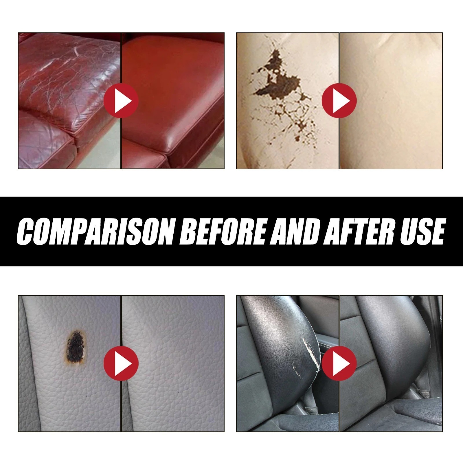 Advanced Leather Repair Kit Filler Vinyl DIY Car Seat Patch Sofa Rip Holes 20ml