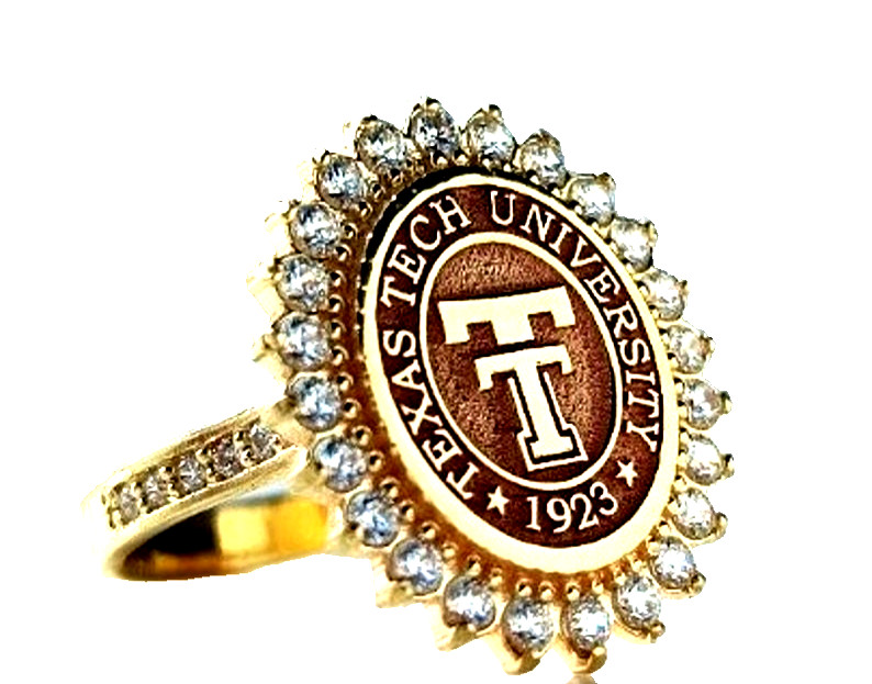 Texas Tech University 1923 Gold Plated Ring w/ CZ Stones | Alumni Graduation Jew