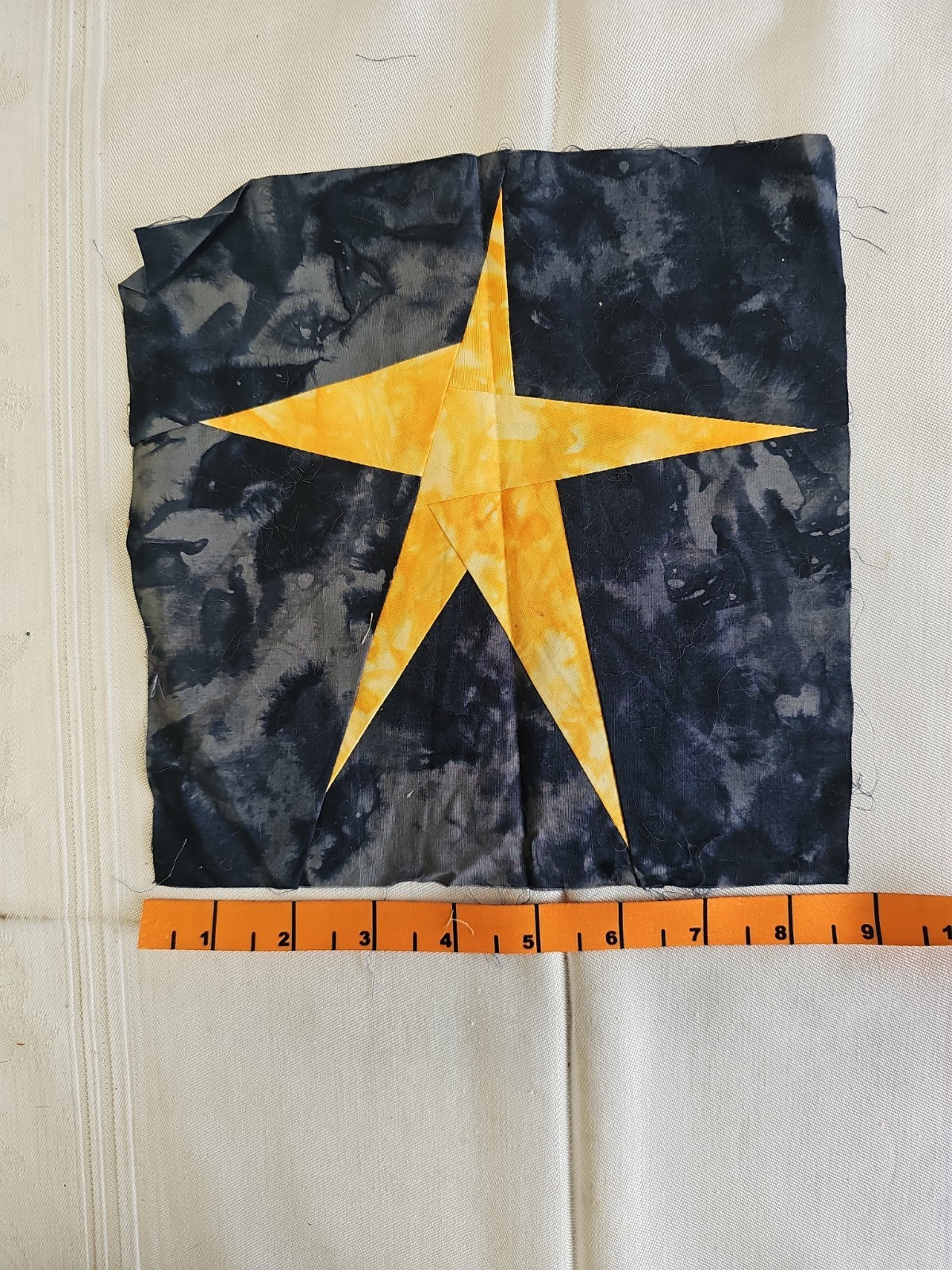 Set of 6 Machine Sewn Quilt Squares 8X8 Black Tie-Die Bold Stars Colors New