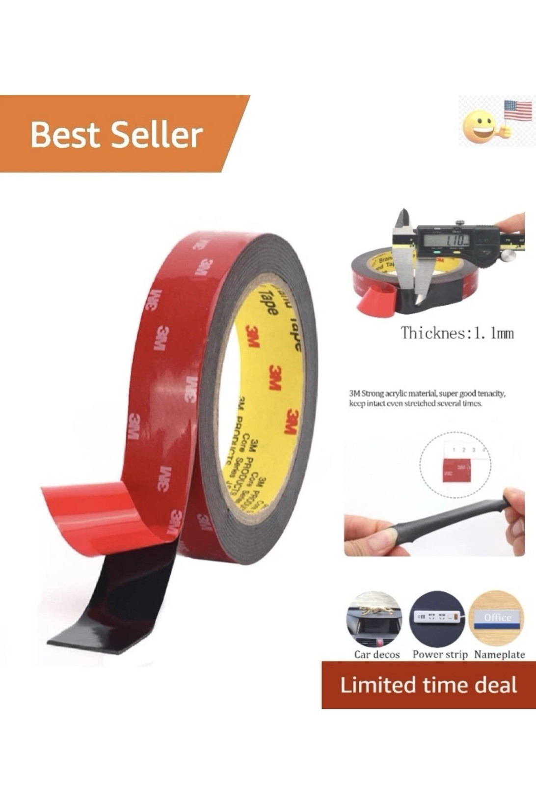 Double Sided, 16.4FT Length, 0.94 Inch, Tape Heavy Duty 3M, Waterproof Foam Tape