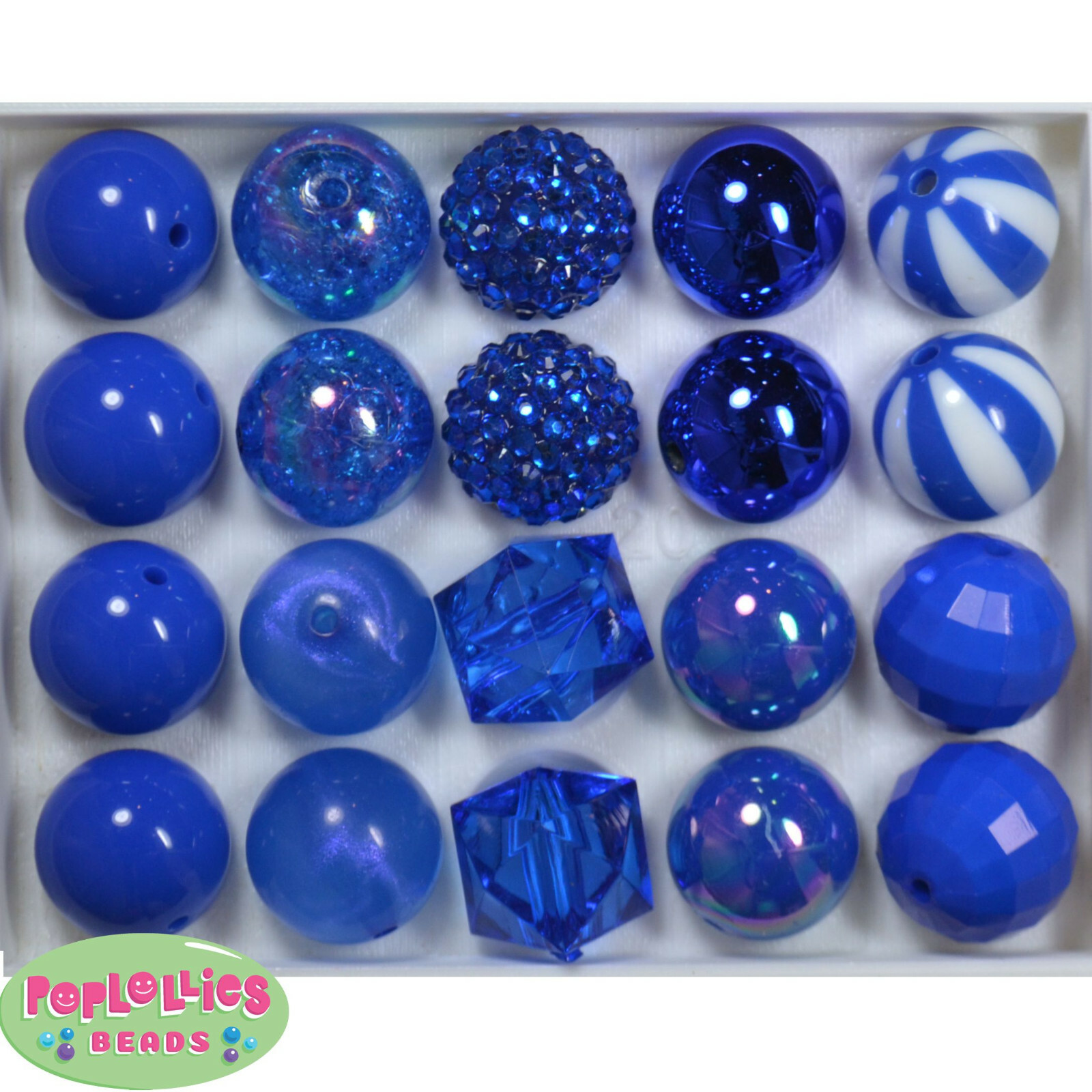 20mm Royal Blue mixed Styles Acrylic Chunky Bubblegum Beads Lot 20 pc.