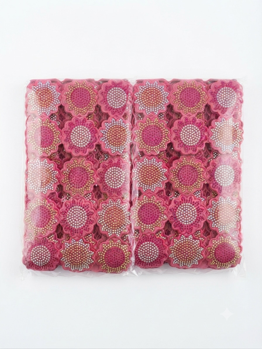“Floral Appliqué Trim with Rhinestones – Multiple Colors Available – Embroidery