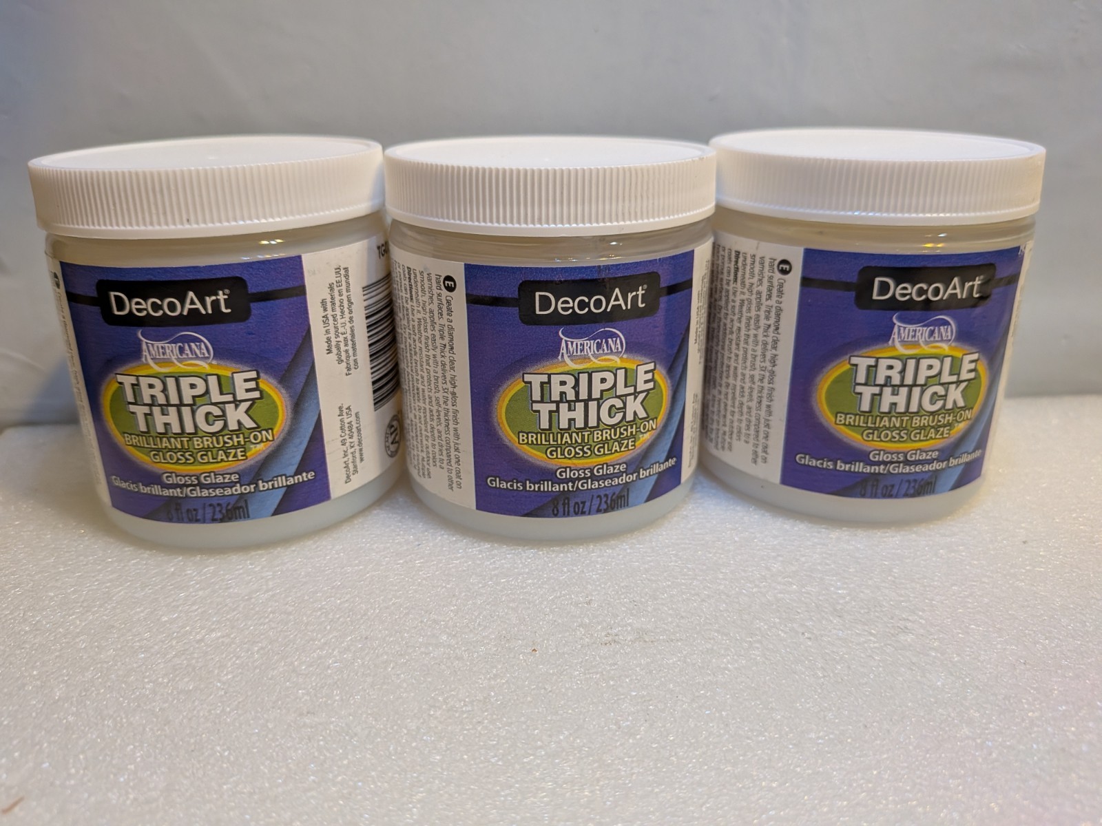 DecoArt Triple Thick Brilliant Brush-On Gloss Glaze-8oz Tub – Lot of 3