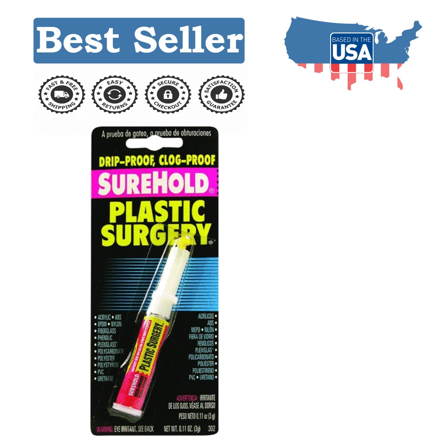 Plastic Surgery Super Glue 3g – High Viscosity, Dries Clear, Waterproof Adhesive