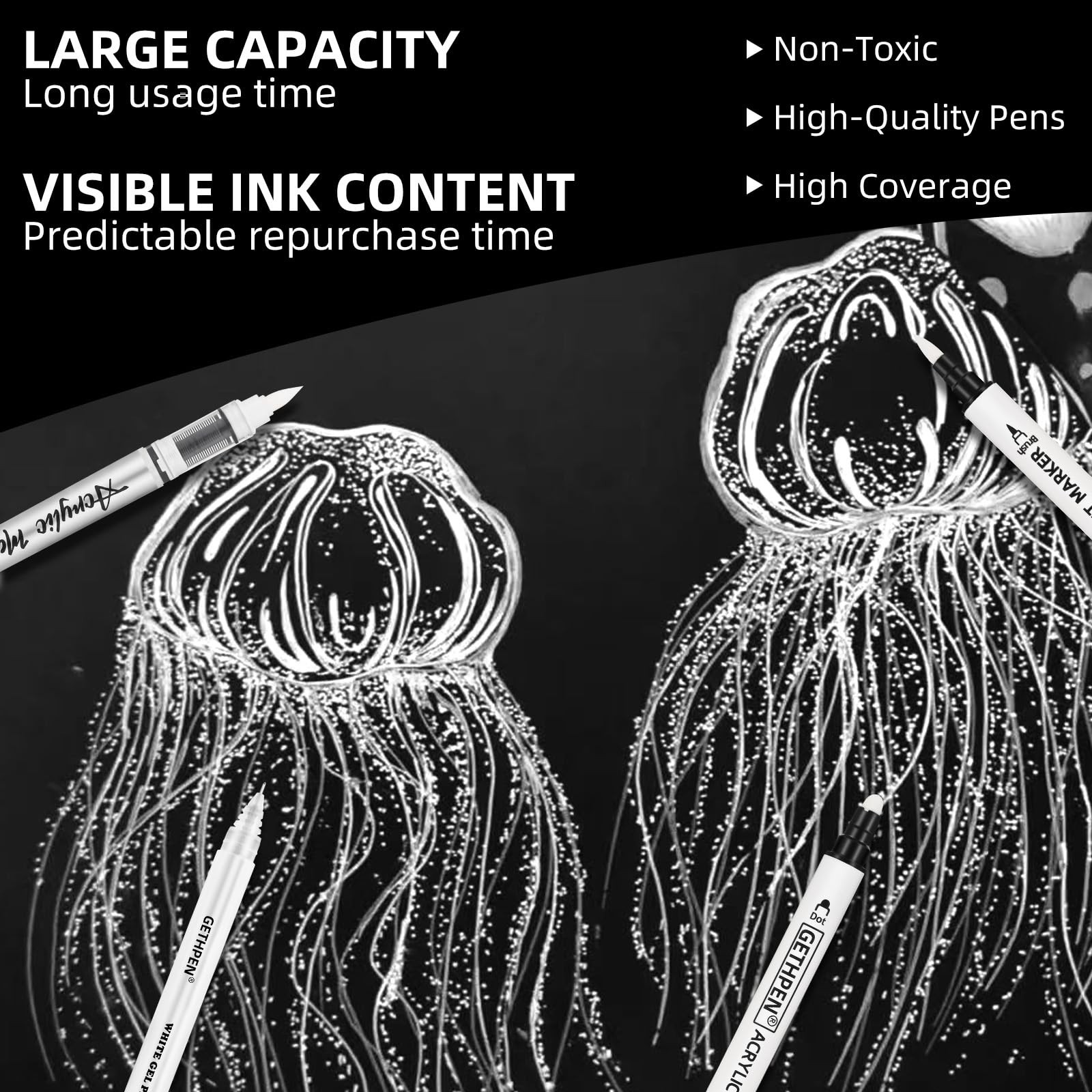 GETHPEN White Ink Pens, Fine Point Gel Pens, Brush Tip Acrylic Markers,white …