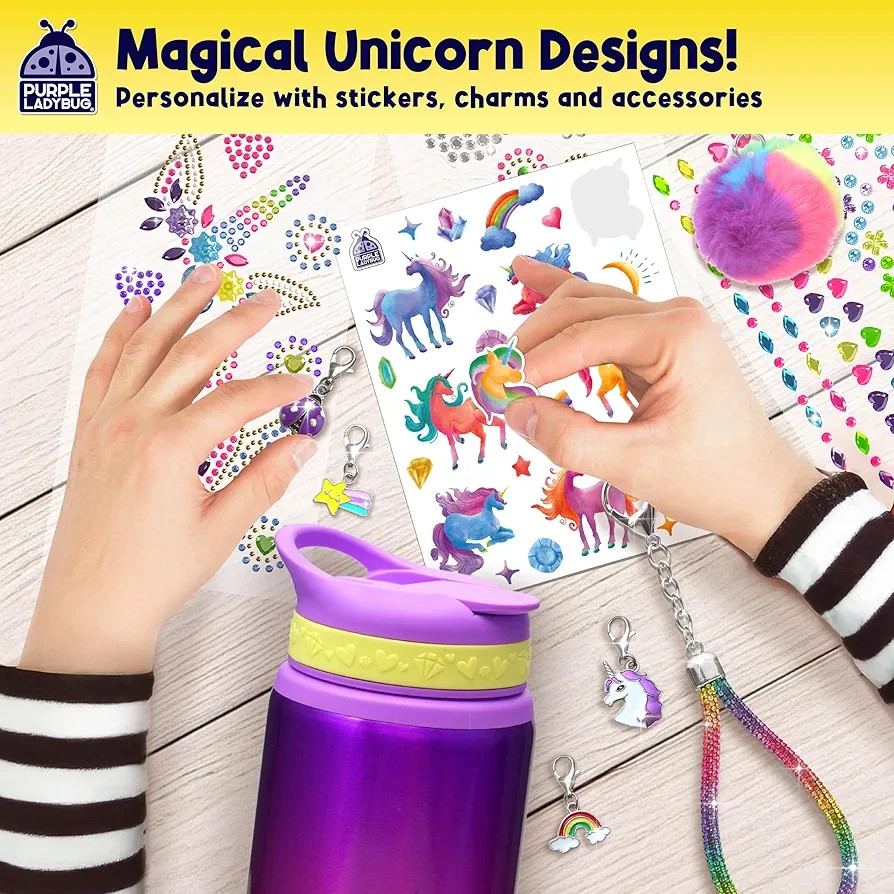 Purple Ladybug DIY Unicorn Water Bottle Kit – Girls Craft Gift Ages 5-10