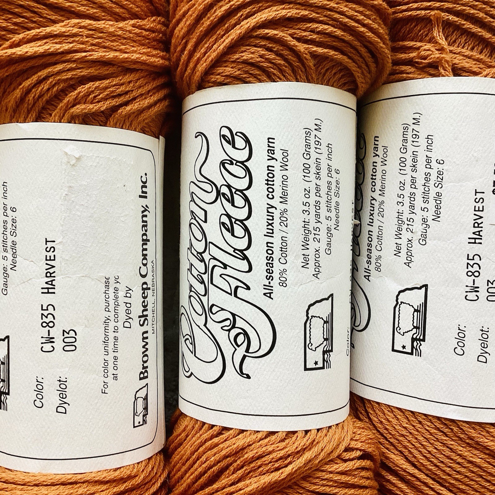 Lot Of 5 Brown Sheep Company Cotton Fleece yarn burnt orange Harvest Wool Cotton
