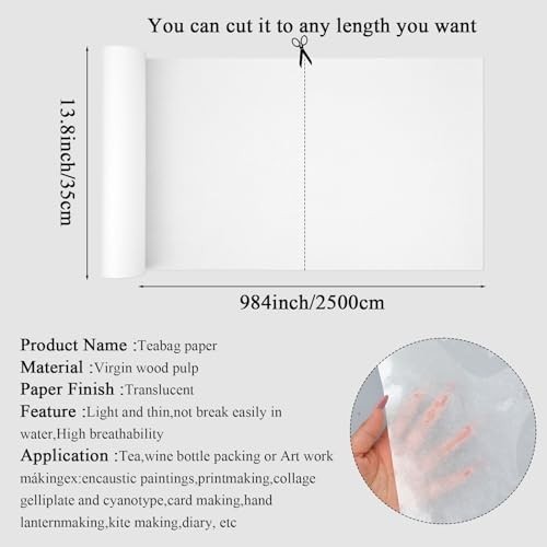 Artist Teabag Paper Roll for Mixed Media Art, White 13.8″ x 984