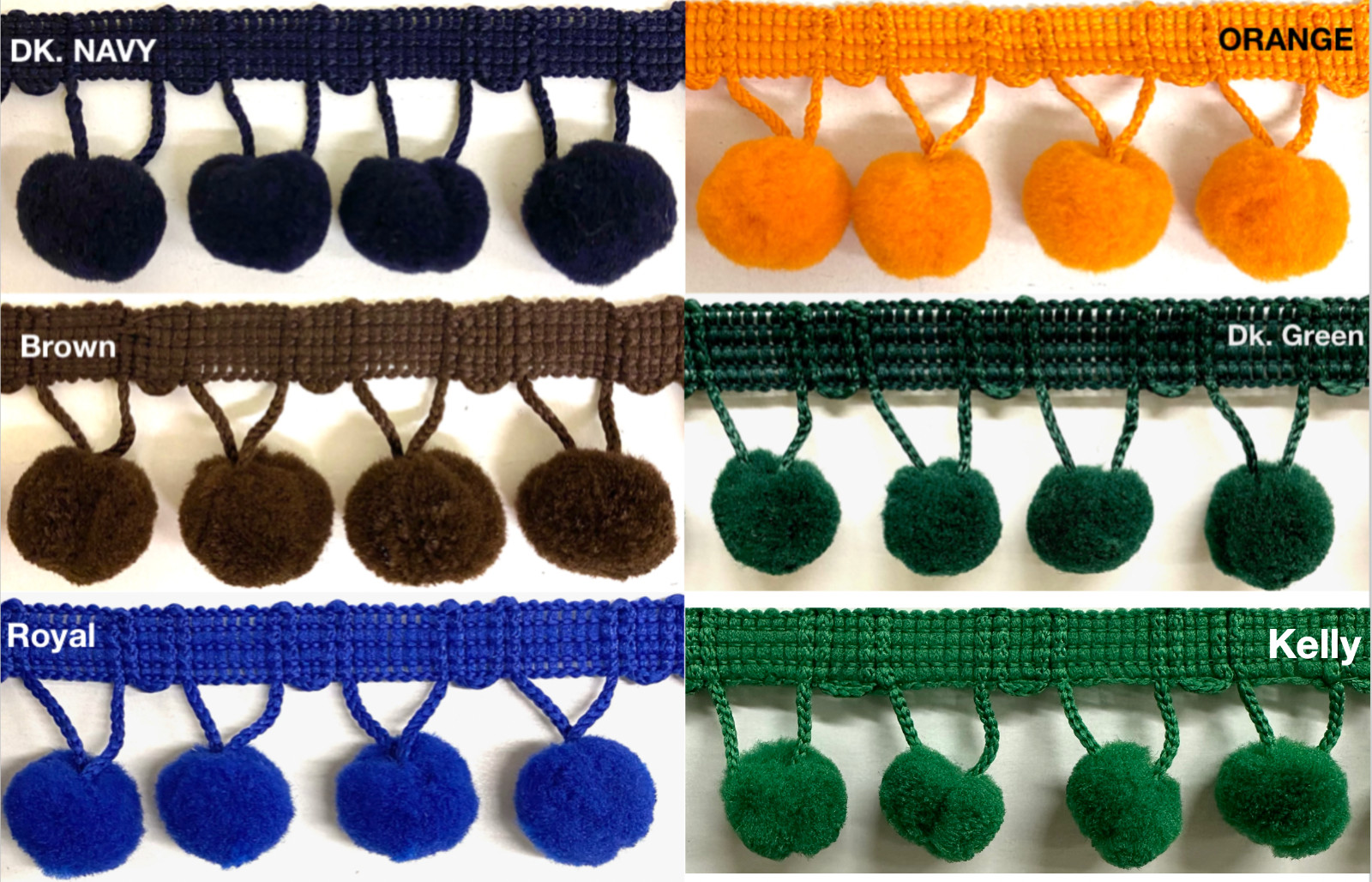 5/8″ Pom Pom Poly Ball Fringe – MADE IN USA – 12 Continuous Yards – Many Colors!