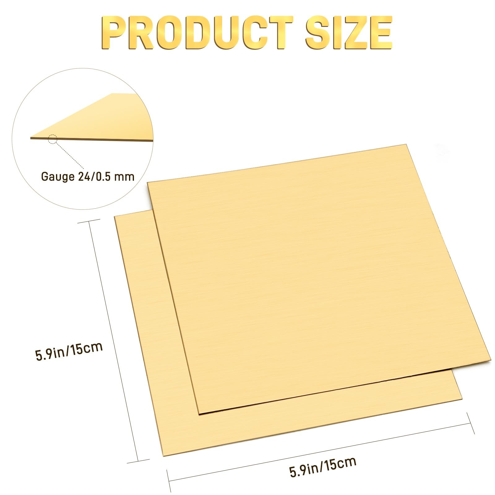 ELECTRAPICK 2 Pcs Brass Sheet, 24 Gauge(0.5 mm) 24 Ga Thickness, Gold