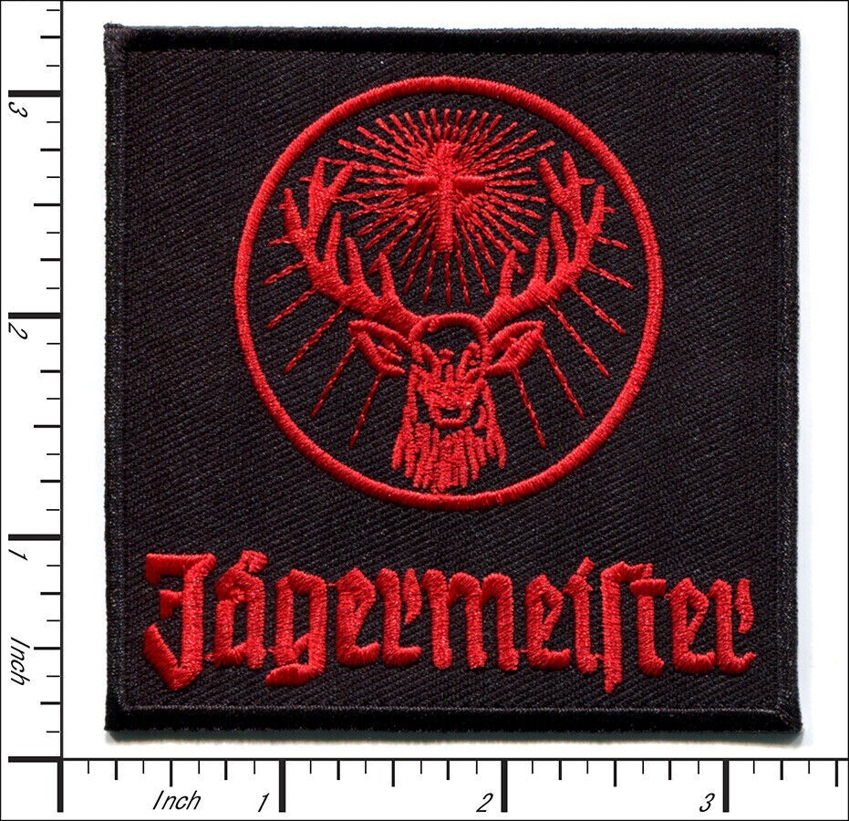 Jagermeister~Liquer~Embroidered Patch~3 1/8″ x 3 1/8″ Square~Iron or Sew On