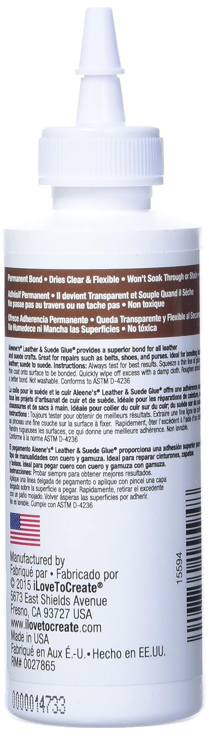 Aleene’s Leather Suede Glue 4 Ounce Clear Adhesive for Crafting and Repairs