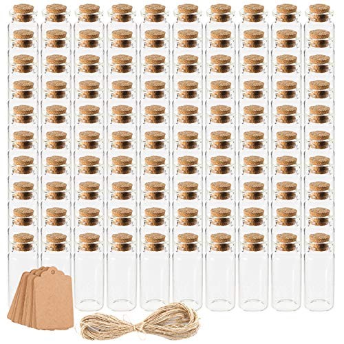 100 Pack 10ml Glass Bottles with Cork Stoppers, Mini Bottle with Personalized