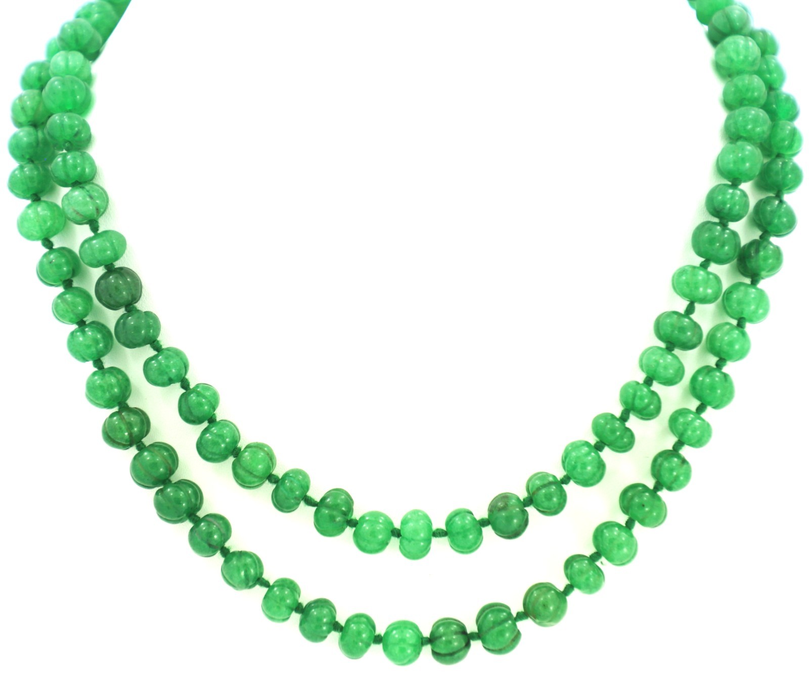 Natural Emerald Melon Cut Beads Strand, 307 Carat Green Gemstone Beaded Necklace