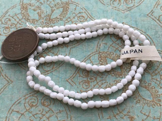Vintage Cherry Brand 3mm Dimpled White Glass Beads Japan 125