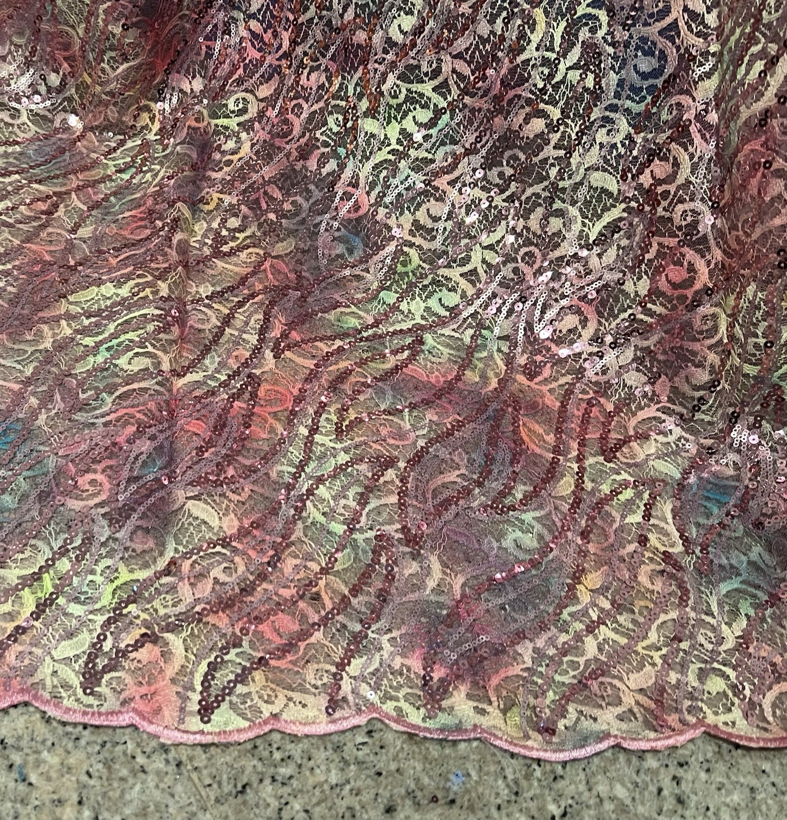 Multicolor Sequins Embroidered Lace Fabric 50” Width Sold By The Yard