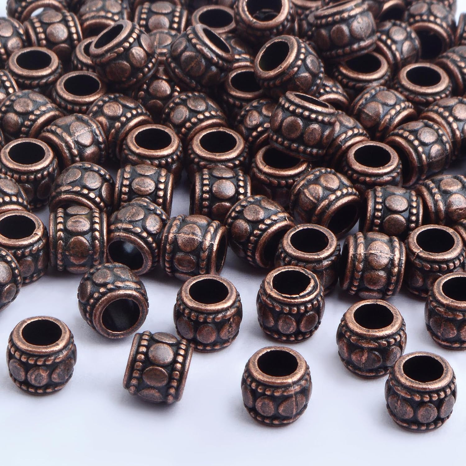 100Pcs Antique Red Copper Large Hole Spacer Beads for Jewelry Making