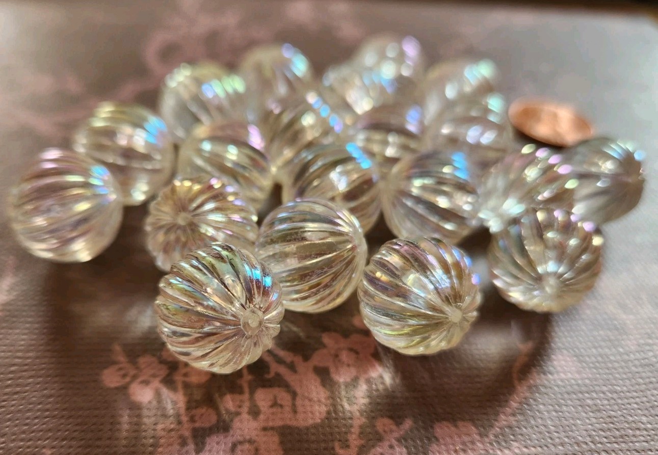 Lot of Vintage AB Aurora Borealis Iridescent Acrylic Fluted Melon Beads