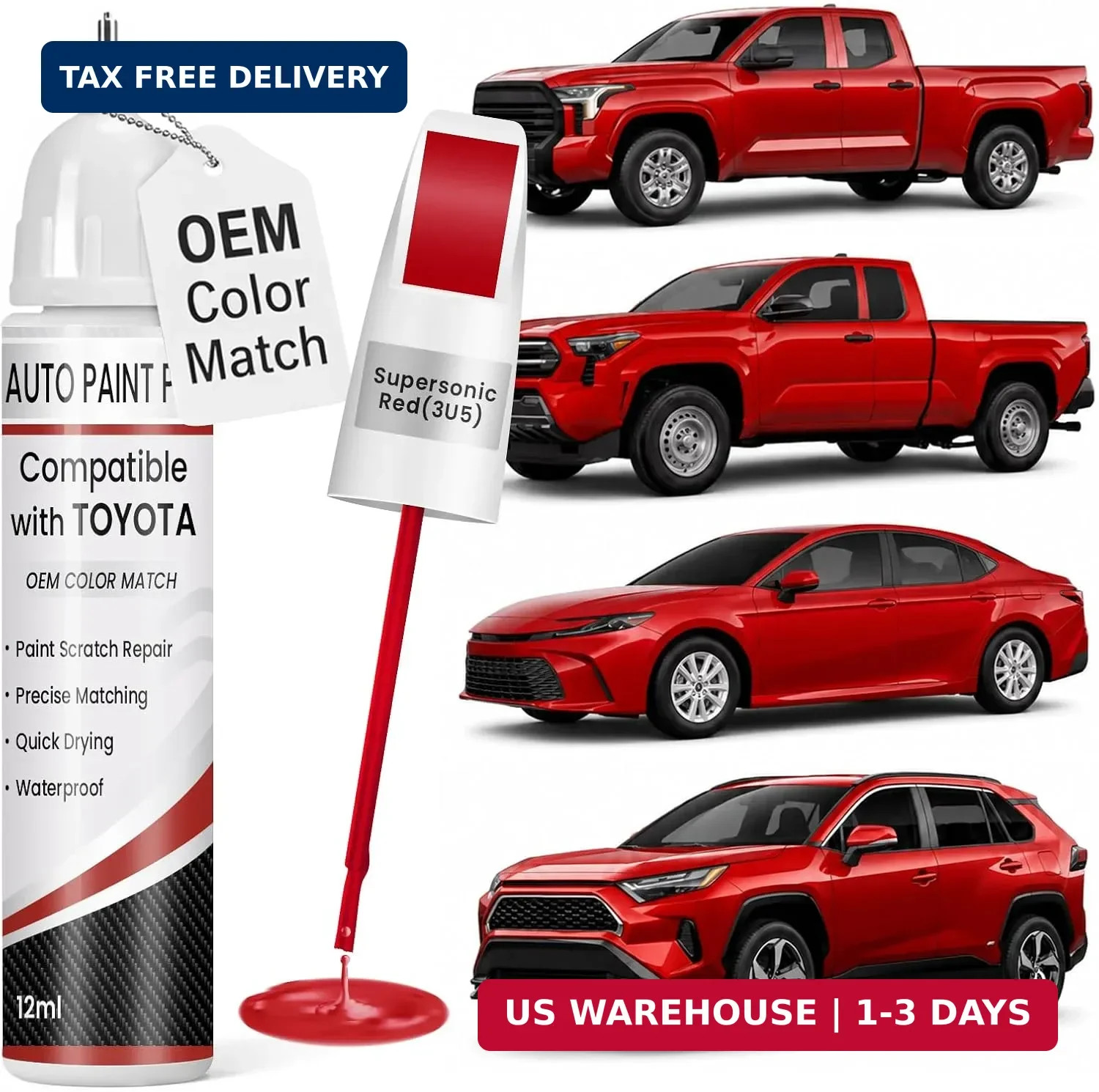 Supersonic Red Metallic(3U5) Touch Up Paint for Toyota, 0.4 fl oz OEM Color Matc