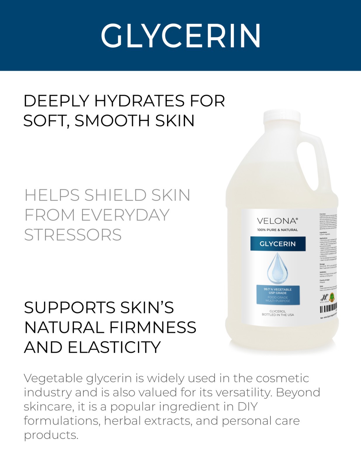 Glycerin Vegetable USP Grade by Velona – 64 Fl Oz Bubble Bath Glycerin Soap Skin