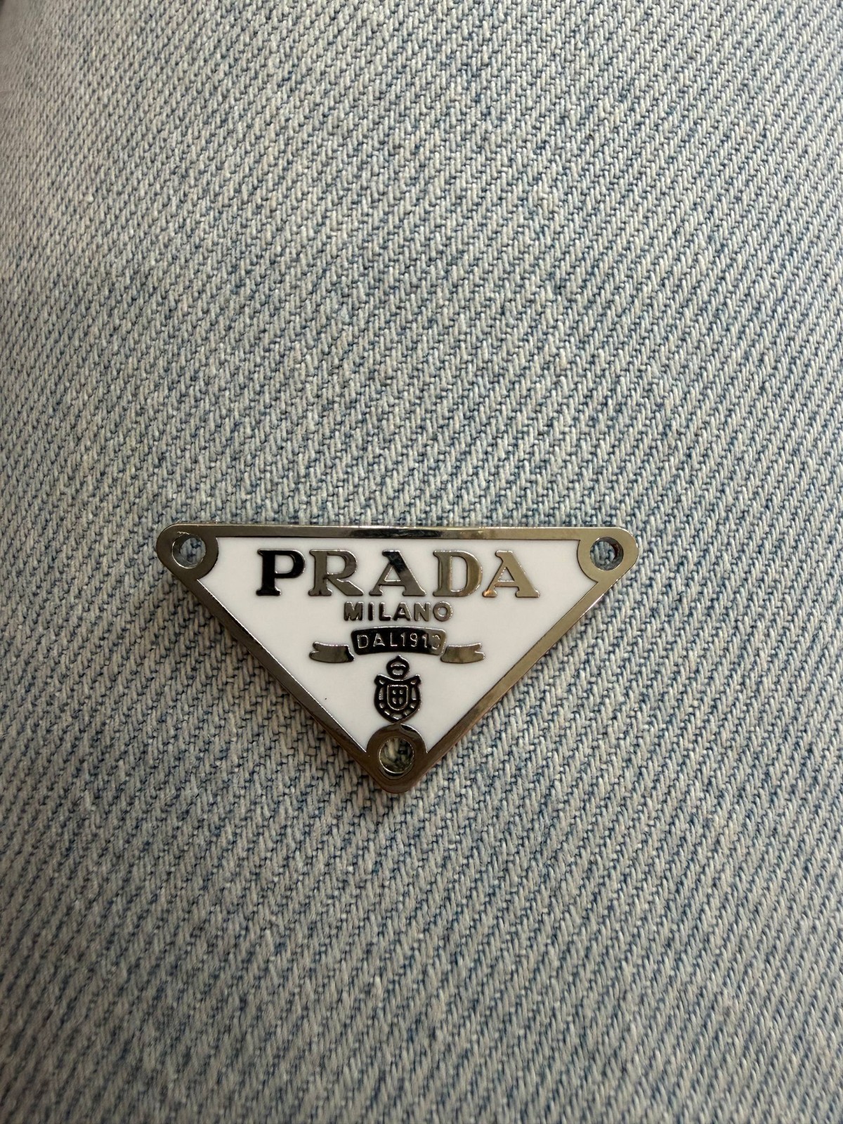 Prada Replacement Triangle Metal White Logo Plate For Repair 1,5″