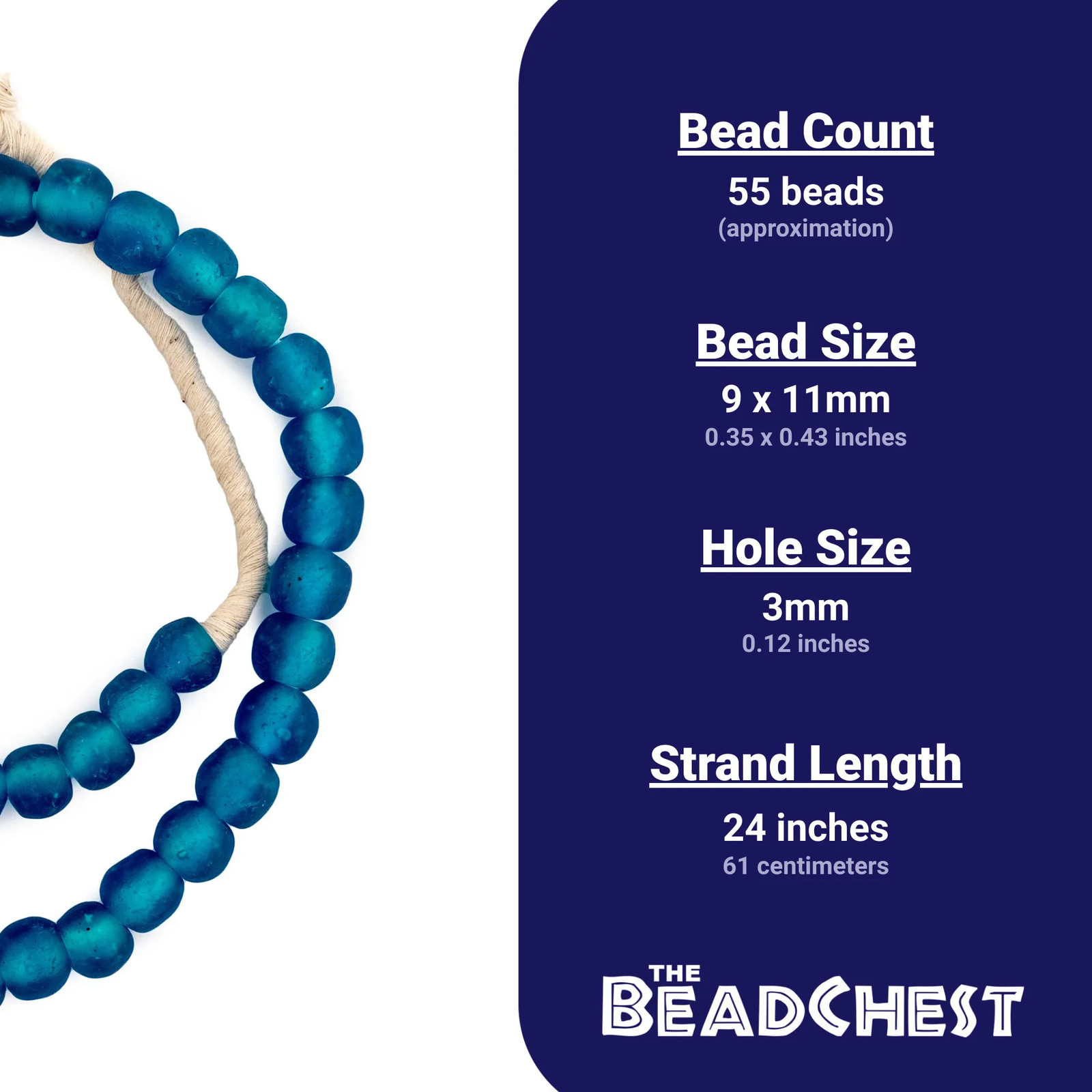 Light Azul Recycled Glass Beads 11mm Ghana African Sea Glass Blue Round Handmade
