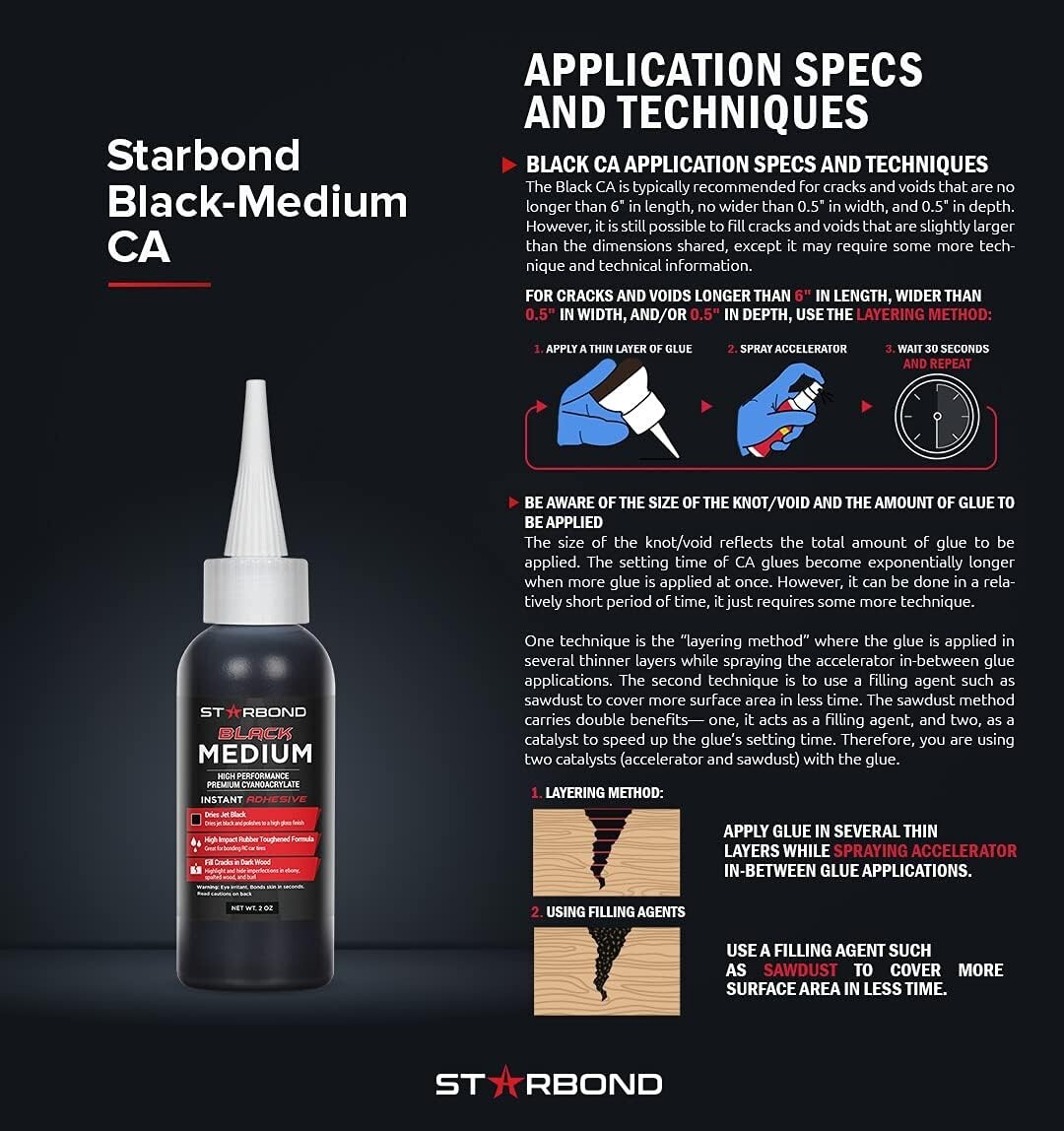 Starbond 2 oz. Black Medium – Super Glue (Premium Cyanoacrylate CA Glue)