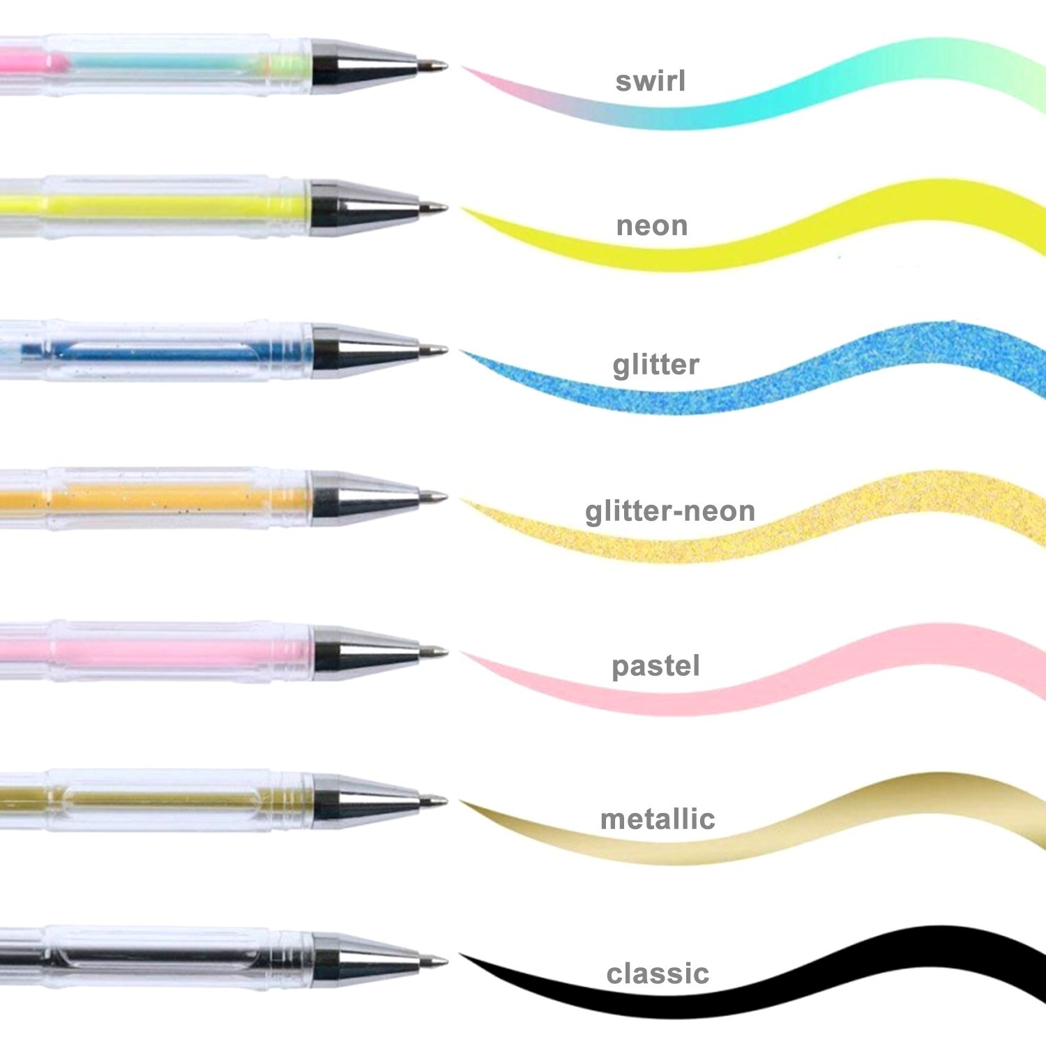 100 PCS Gel Pens Metallic Neon Glitter Pastel High Quality with Fine Points