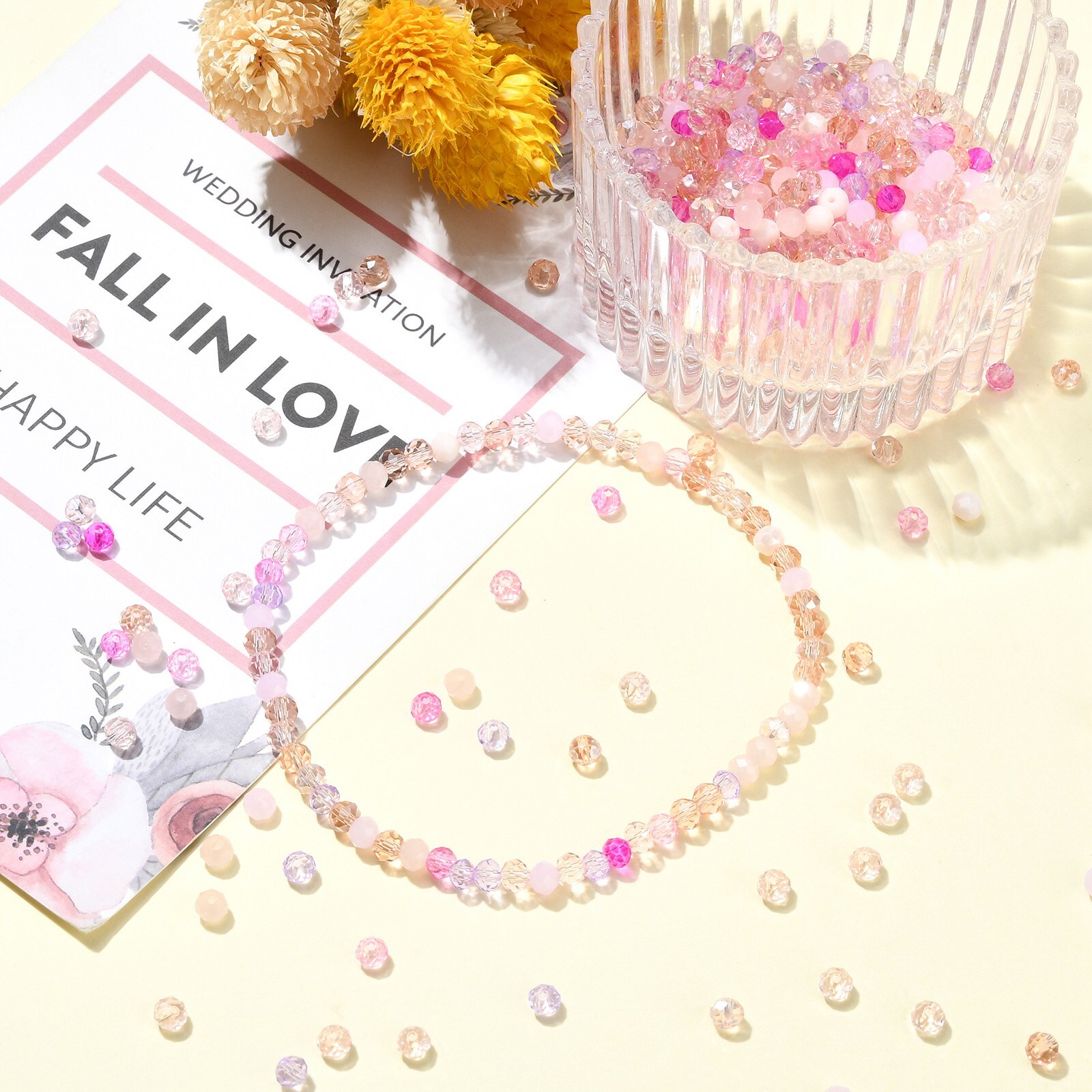 500x Mixed Glass Faceted Pink Clear Spacer Beads for DIY Jewelry Bracelet Making