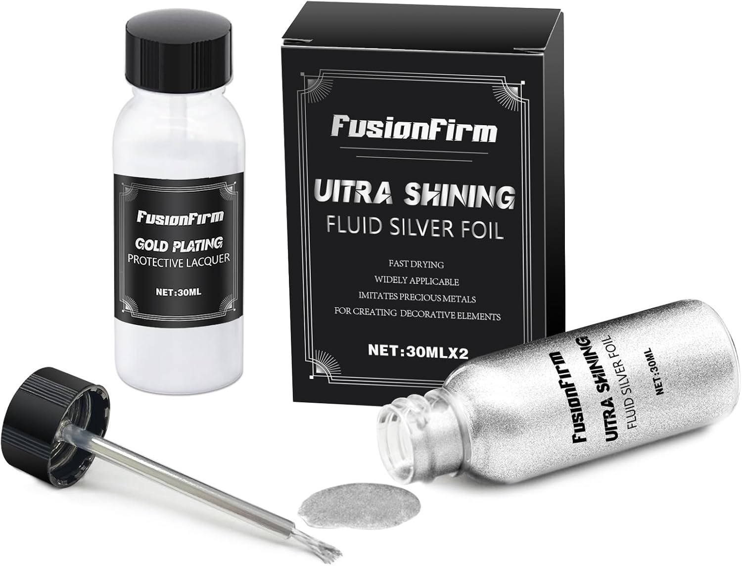 Liquid Silver Leaf Paint Kit – Alcohol-Based Quick Dry Ultra Shiny Metallic