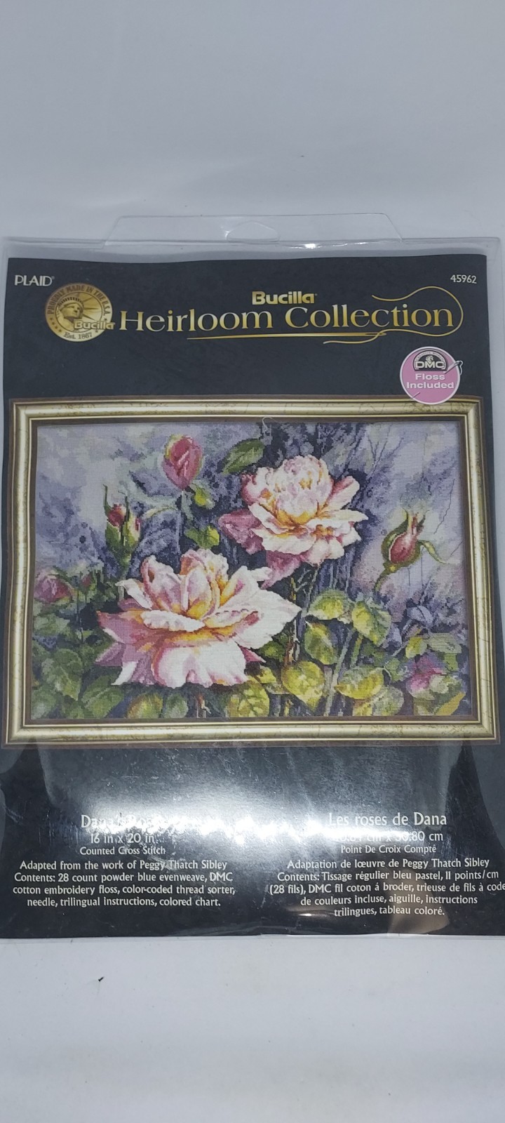BUCILLA Heirloom Collection DANA’S ROSES 45962 Counted Cross Stitch Kit 16”x 20”